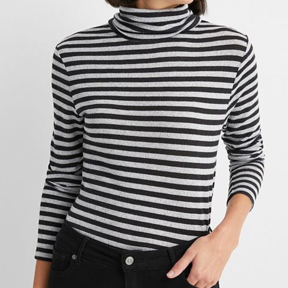 Grey & Black Stripes Turtleneck